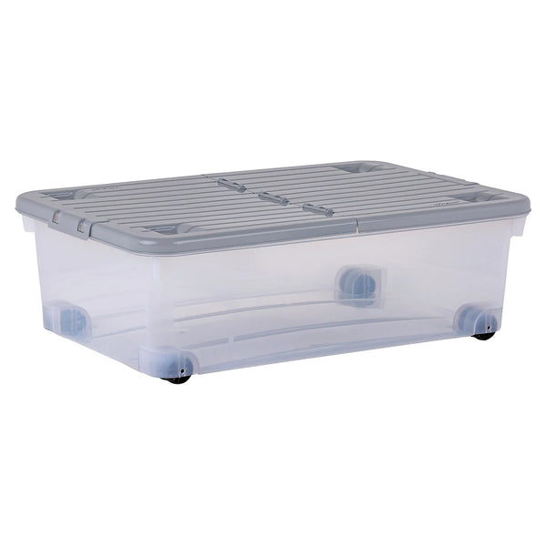 Wham - Wheel 32L Box with Hinged Lid Clear/Cool Grey (3 Pack) Only £8.33 Each