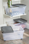 Wham - Wheel 45L Box with Hinged Lid Clear/Cool Grey (3 Pack)
