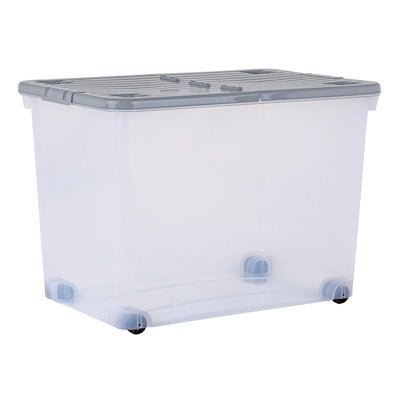 Wham - Wheel 80L Box with Hinged Lid Clear/Cool Grey (3 Pack) Only £13.33 Each