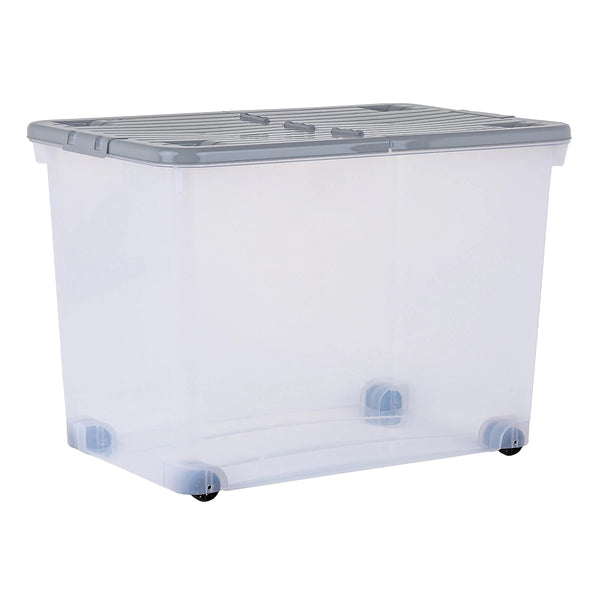 Wham - Wheel 80L Box with Hinged Lid Clear/Cool Grey (3 Pack) Only £13.33 Each
