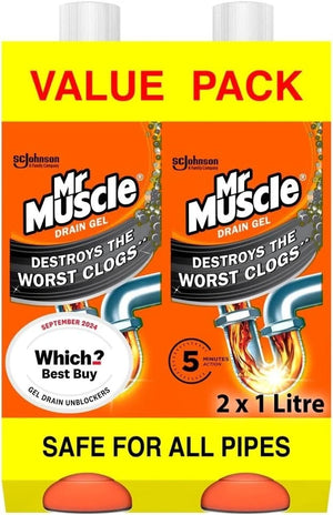 Mr Muscle - Gel Sink & Drain Unblocker 2 x 1L (Duo Pack)